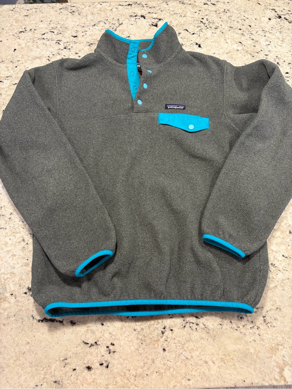 Patagonia Men's Gray Fleece Zip Pullover with Teal Trim